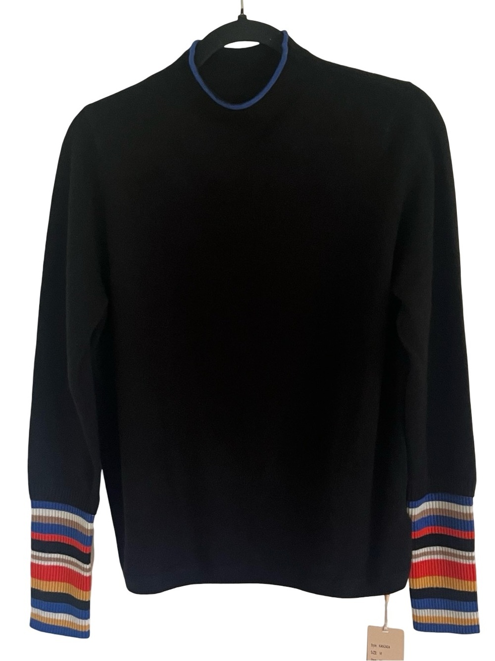 Como Boca CB 100% Cashmere Knit Sweater with Colorful Cuffs NWT Medium